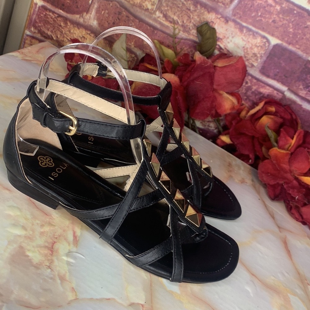 Isola Black Gold Studded Strappy Gladiator Sandals
